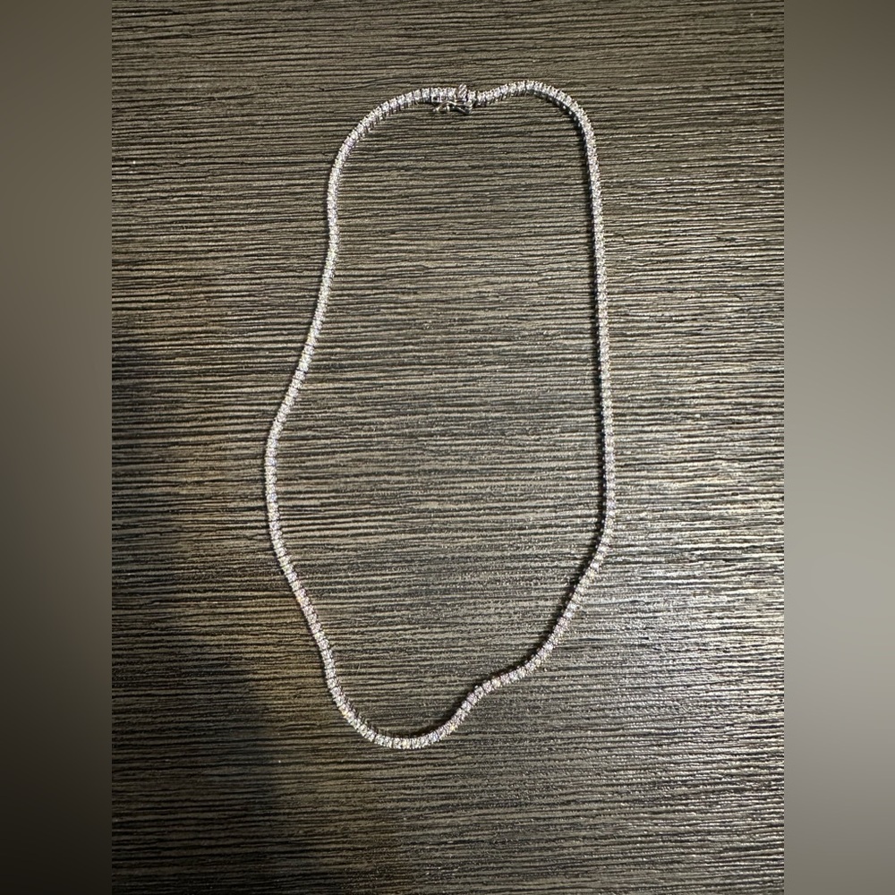 925 Sterling Silver Round-Cut Shaped White C Z Tennis Chain Necklace 16" - Picture 3 of 4